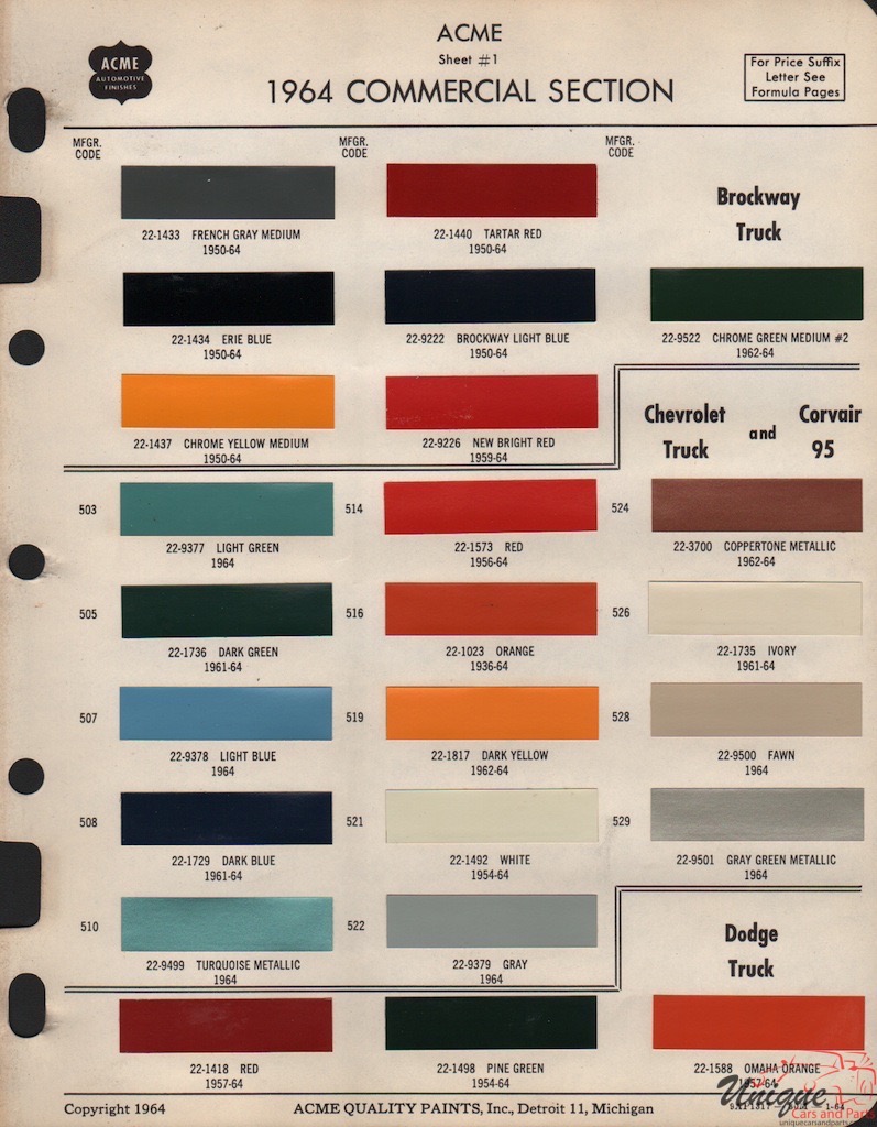 1964 GM Truck And Commercial Paint Charts Acme